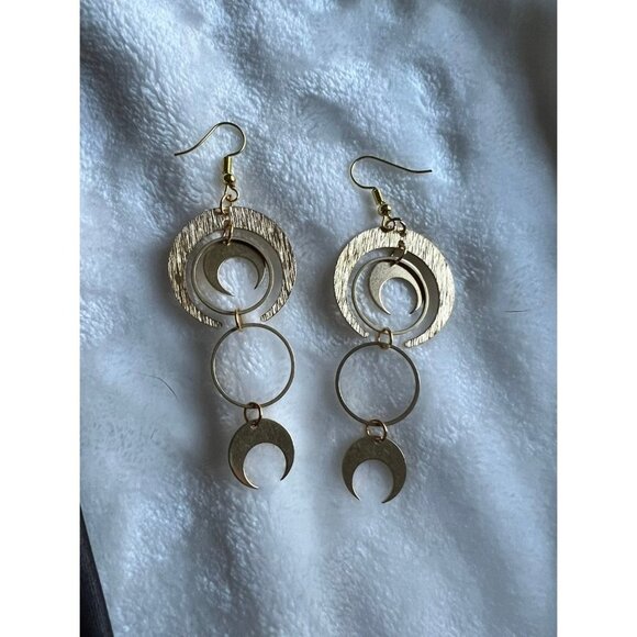 Gold Moon Phase Dangling Earrings - Picture 4 of 5
